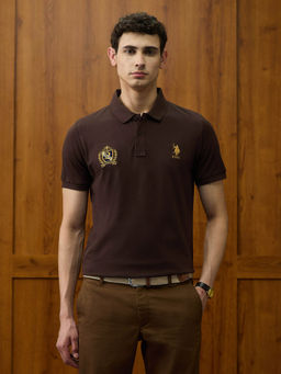 U.S. POLO ASSN. - Men Brown Solid Polo T-Shirt
