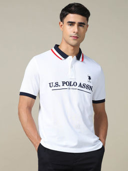 U.S. POLO ASSN. - Men White Boxy Fit Polo T-Shirt