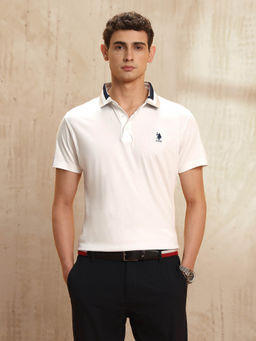 U.S. POLO ASSN. - Men White Regular Fit Solid Polo T-Shirt