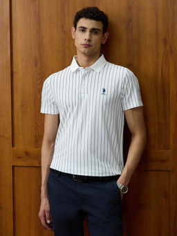 U.S. POLO ASSN. - Men White Striped Polo T-Shirt