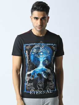 Huetrap - Mens Round Neck Half Sleeves Black T-shirt