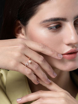 PANASH - 925 Sterling Silver- Rose Gold-Plated Shell Pearl and Cz Stone Ring