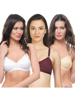 Bodycare - Perfect Coverage Bra In Skin-White-Wine Color - Pack Of 3