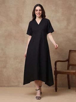 Black & Blah Blah - Solid A-Line Cotton Dress
