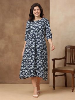 Black & Blah Blah - Floral Printed A-Line Cotton Dress