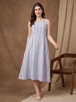 Black & Blah Blah - Stripe Printed A-Line Cotton Dress
