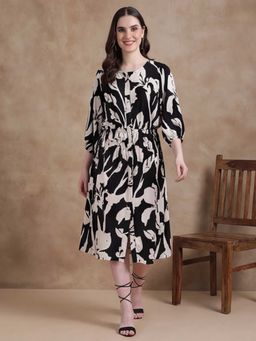Black & Blah Blah - Printed A-Line Dress