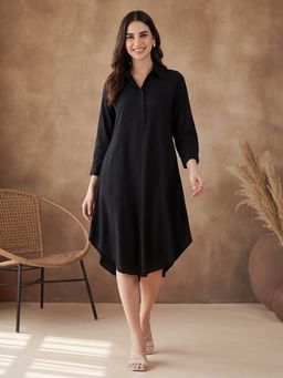 Black & Blah Blah - Solid Printed A-Line Dress