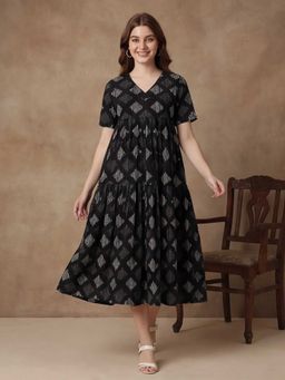 Black & Blah Blah - Printed A-Line Cotton Dress