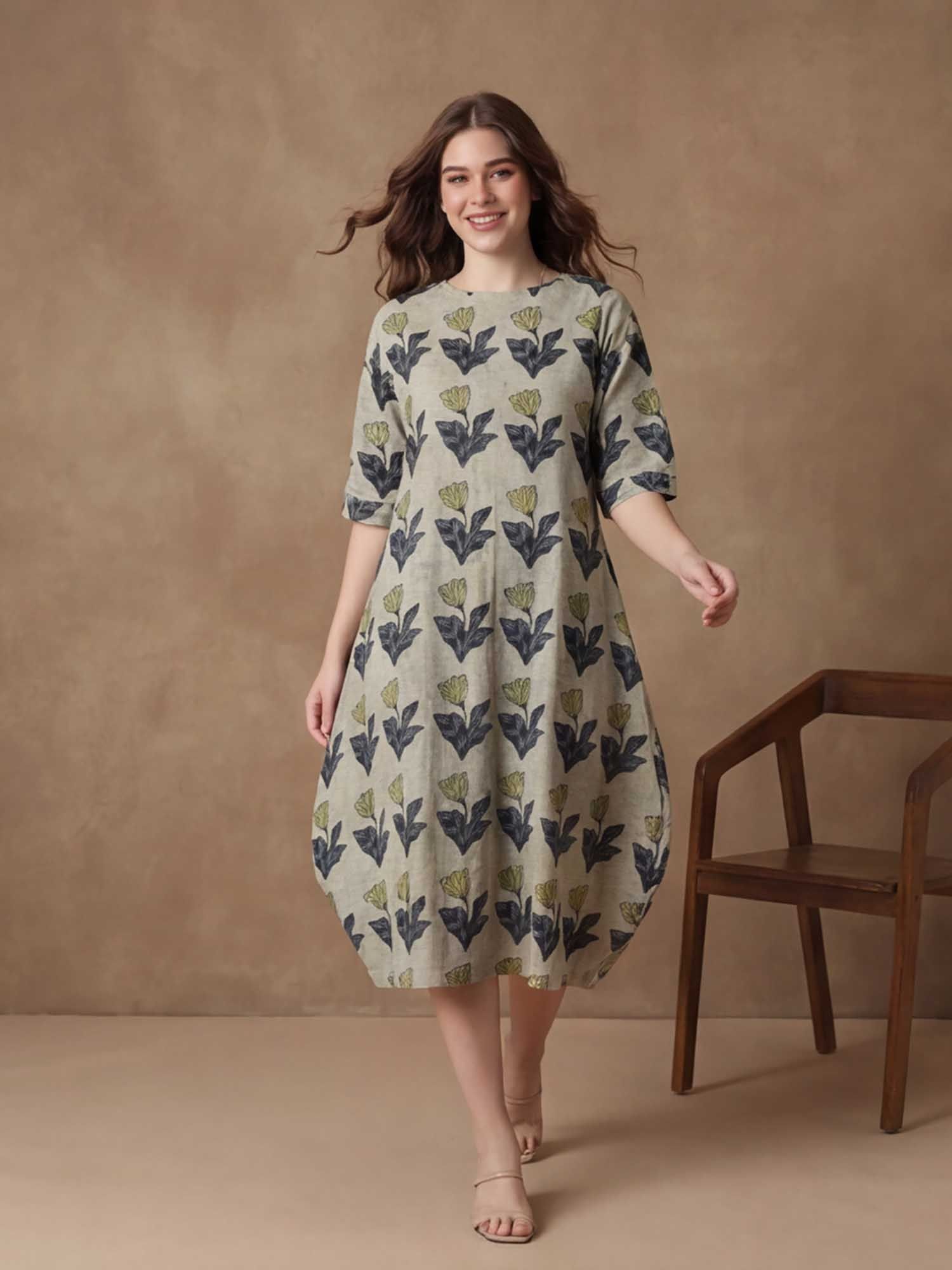 Floral Printed A-Line Cotton Dress-picture-21
