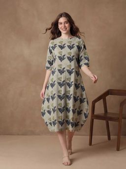 Black & Blah Blah - Floral Printed A-Line Cotton Dress
