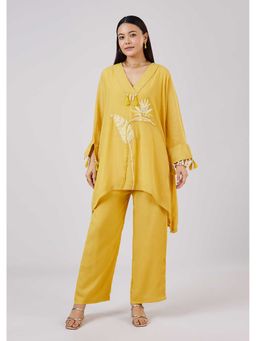 KALKI FASHION - Yellow Cotton Embroidered Co-ord Sets