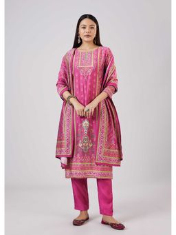 KALKI FASHION - Magenta Modal Embroidered Work Kurta Pant With Dupatta