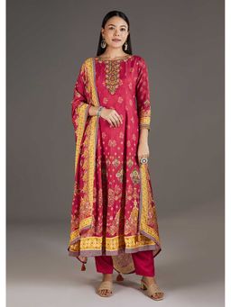 KALKI FASHION - Pink Muslin Sequined Anarkali Kurta Pant With Dupatta