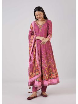 KALKI FASHION - Mauve Muslin Thread Work Anarkali Kurta Pant With Dupatta