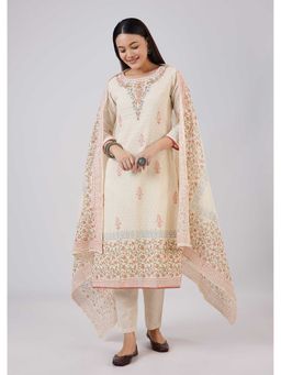 KALKI FASHION - Ivory Cotton Printed Kurta Pant With Dupatta