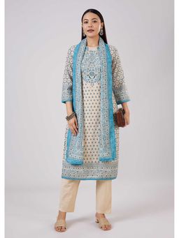 KALKI FASHION - Beige Linen Sequined Kurta Pant With Dupatta