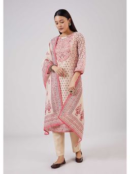 KALKI FASHION - Beige Linen Printed Kurta Pant With Dupatta