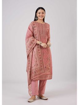 KALKI FASHION - Pink Chanderi Embellished Work Kurta Pant With Dupatta