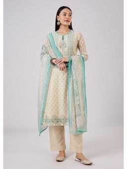 KALKI FASHION - Beige Chanderi Sequined Kurta Pant with Dupatta