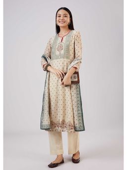 KALKI FASHION - Beige Chanderi Sequined Kurta Pant with Dupatta