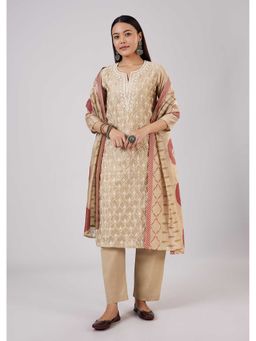 KALKI FASHION - Beige Chanderi Sequins Work Kurta Pant With Dupatta