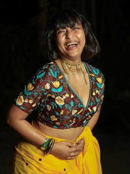 Suta - Brown Artificial Silk Hand-Embroidered Padded Blouse