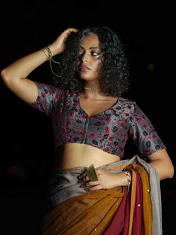 Suta - Grey Hand-Embroidered Padded Blouse