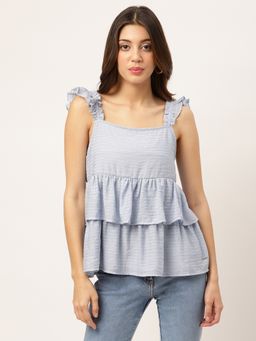 ELLE - Womens Blue Flared Top