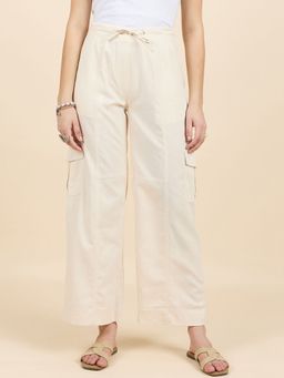 Gipsy - Women Cream Regular Fit Linen Cargo Pants