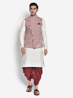 KISAH - Men White Kurta Jacket (Set of 3)