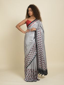 Suta - Grey Floral Print Modal Saree