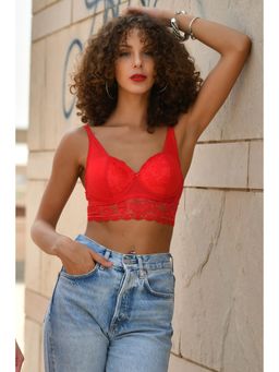 Clovia - Padded Underwired Bralette In Red- Lace