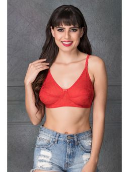 Clovia - Lace Solid Non-Padded Full Cup Wire Free Bra - Light Red