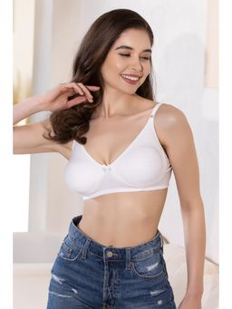 Clovia - Cotton Rich Solid Non-Padded Full Cup Wire Free T-shirt Bra - White