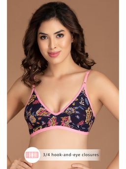 Clovia - Cotton Spandex Printed Non-Padded Full Cup Wire Free Everyday Bra - Dark Blue