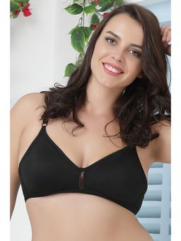 Clovia - Cotton Rich Solid Non-Padded Full Cup Wire Free T-shirt Bra - Black