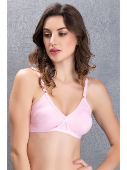 Clovia - Cotton Rich Solid Non-Padded Full Cup Wire Free T-shirt Bra - Light Pink