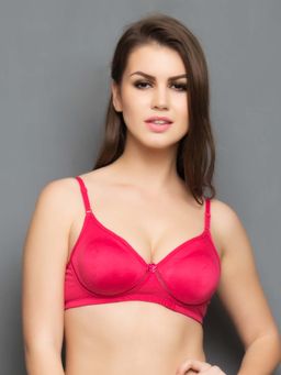 Clovia - Cotton Rich Solid Non-Padded Demi Cup Wire Free T-shirt Bra - Dark Pink