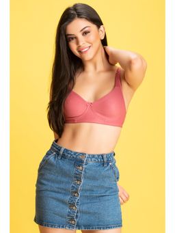 Clovia - Cotton Rich Solid Non-Padded Full Cup Wire Free T-shirt Bra - Dark Pink