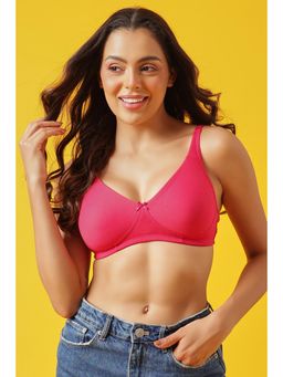 Clovia - Cotton Rich Solid Non-Padded Full Cup Wire Free T-shirt Bra - Dark Pink