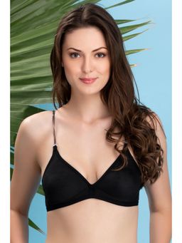 Clovia - Cotton Rich Solid Non-Padded Demi Cup Wire Free Plunge Bra - Black