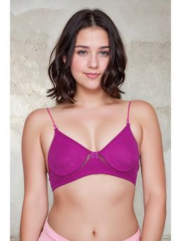 Clovia - Cotton Rich Solid Non-Padded Demi Cup Wire Free T-shirt Bra - Dark Pink