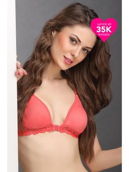 Clovia - Cotton Rich Solid Non-Padded Demi Cup Wire Free Plunge Bra - Peach