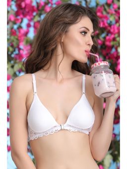Clovia - Cotton Rich Solid Non-Padded Demi Cup Wire Free Plunge Bra - White