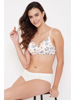 Clovia - Padded Non-Wired Full Cup Floral Print Multiway T-Shirt Bra In White