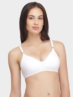 Clovia - Cotton Rich Solid Non-Padded Full Cup Wire Free T-shirt Bra - White