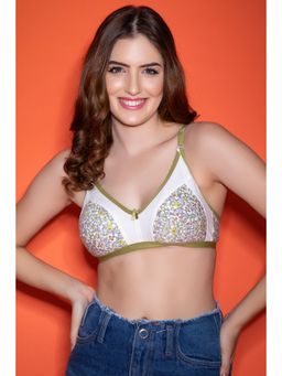 Clovia - Non-Padded Non-Wired Printed Full Cup Bra In White Cotton