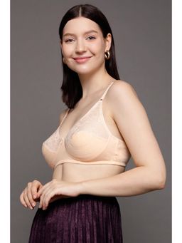 Clovia - Cotton Rich Solid Non-Padded Full Cup Wire Free M-frame Bra - Beige