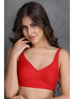Clovia - Cotton Rich Solid Non-Padded Full Cup Wire Free T-shirt Bra - Light Red
